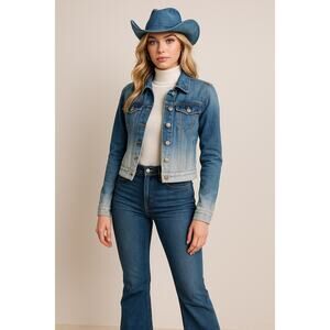 LOFT Ombre Fitted Denim Jacket XS Gradient Jean Trucker Western Streetwear Blue